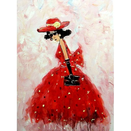 Czerwona sukienka..., Dariusz Grajek, olej + akryl