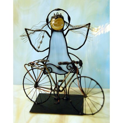 Aleksander Makarski - anioły i aniołki - Aniołek witrażowy 3D z rowerem foto #2