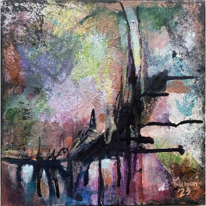 Obraz abstrakcyjny Recalibration I 25×25 cm, technika akrylowa, 2023, Agnieszka Kumoń, obrazy akryl