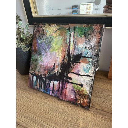 Agnieszka Kumoń - obrazy akryl - Obraz abstrakcyjny Recalibration I 25×25 cm, technika akrylowa, 2023 foto #2