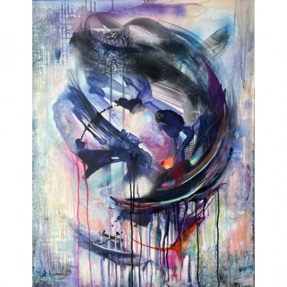 Obraz abstrakcyjny Reinvention II, 90×70 cm, techniki mieszane, Agnieszka Kumoń, obrazy tech. mieszana