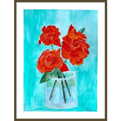 Róże w wazonie,  akwarela . /240x320mm/, Bogumiła Szufnara, obrazy akwarela