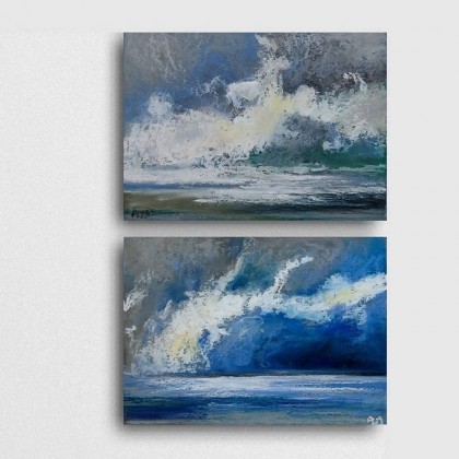 Morze-dwa pejzaże wykonane pastelami olejnymi, Paulina Lebida, pastele suche