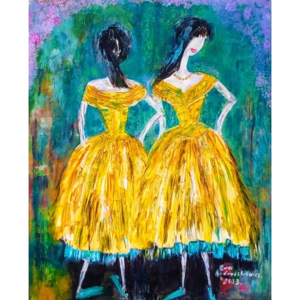 Tancerki żółte,  ballerinas  yellow, Ewa Andruszkiewicz, obrazy olejne