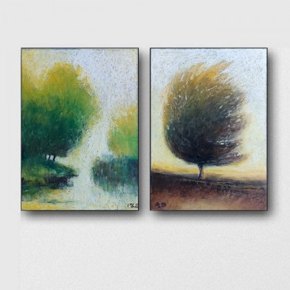 Drzewa-dwa pejzaże wykonane pastelami olejnymi, Paulina Lebida, pastele suche
