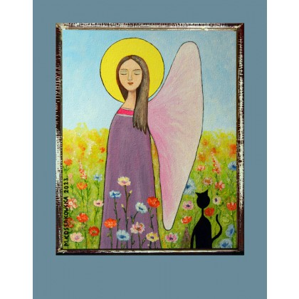 anioł z kotem, Małgorzata Kossakowska, obrazy akryl