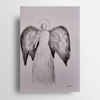Anioł -  praca wykonana tuszem, Paulina Lebida, obrazy akwarela