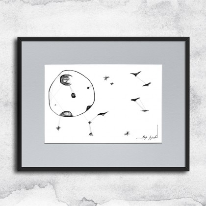 Grafika z ramą - nr 141 - Pełnia księżyca, Maja Gajewska, rysunki tech.mieszana