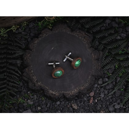 Witchcraft Apparel - biżuteria męska - Drewniane spinki do mankietów z kamieniem / malachit #43 foto #2