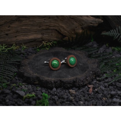 Witchcraft Apparel - biżuteria męska - Drewniane spinki do mankietów z kamieniem / zielony jadeit #44 foto #2