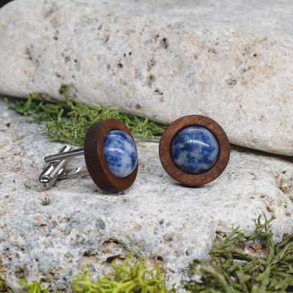 Drewniane spinki do mankietów z kamieniem / niebieski awenturyn #45, Witchcraft Apparel, biżuteria męska
