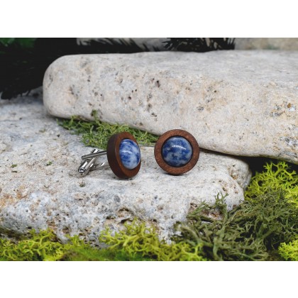 Witchcraft Apparel - biżuteria męska - Drewniane spinki do mankietów z kamieniem / niebieski awenturyn #45 foto #4