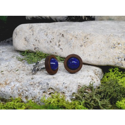 Witchcraft Apparel - biżuteria męska - Drewniane spinki do mankietów z kamieniem / lapis lazuli #52 foto #3