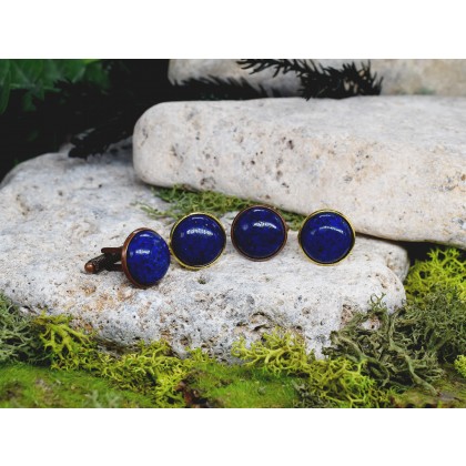 Witchcraft Apparel - biżuteria męska - Drewniane spinki do mankietów z kamieniem / lapis lazuli #52 foto #4