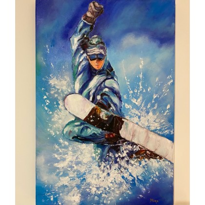 Snowboardzista.Sporty zimowe., Myroslava Burlaka, obrazy olejne