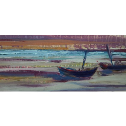 Maryla Wąsowska - olej + akryl - ,,Morze obraz olejny o wymiarach 73x60 cm .Obraz malowany na podobraziu lnianym .Praca bez ram. foto #2