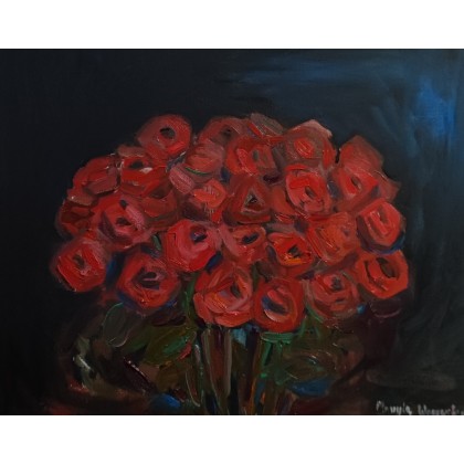 ,,Róże obraz olejny o wymiarach 40x50.cm.Malowany na podobraziu lnianym .Obraz bez ram, Maryla Wąsowska, obrazy olejne