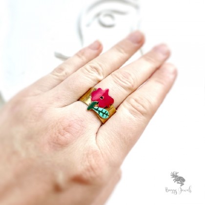 Buggy Jewels - pierścionki - Mosiężna Obrączka w Kwiatkiem foto #1