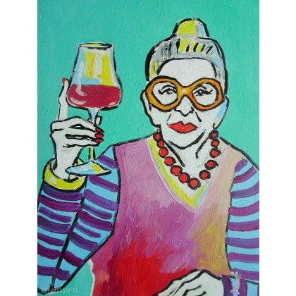 dama z lampką wina, Marlena Kuć, obrazy olejne
