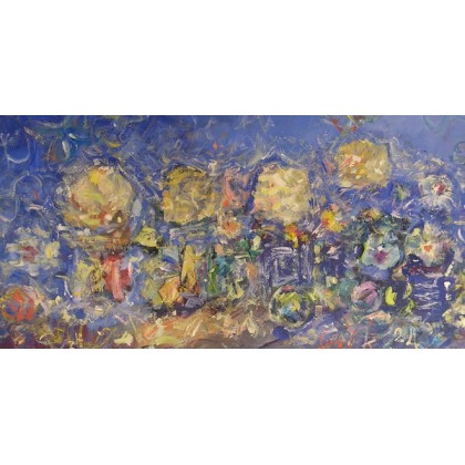 Skwerek z kwiatami, 60x120, 2024, Eryk Maler, obrazy olejne