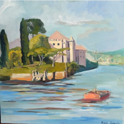 ,,Jezioro Como 50x50 cm, Maryla Wąsowska, obrazy olejne