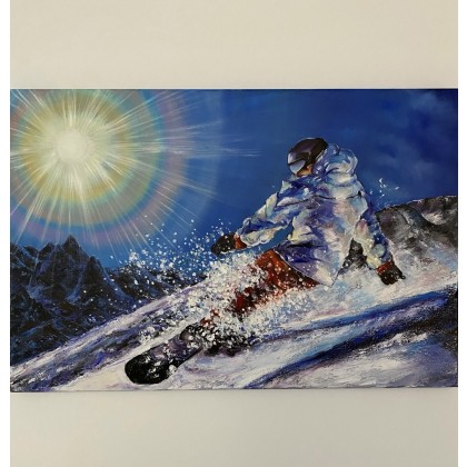 Prędkość, snowboard, słońce, góry, zima., Myroslava Burlaka, obrazy olejne