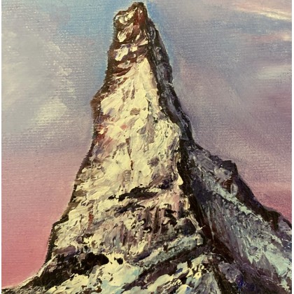 Myroslava Burlaka - obrazy olejne - Zaśnieżona góra.Góra Matterhorn.Wieczór. foto #1