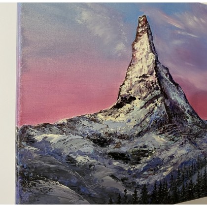 Myroslava Burlaka - obrazy olejne - Zaśnieżona góra.Góra Matterhorn.Wieczór. foto #3