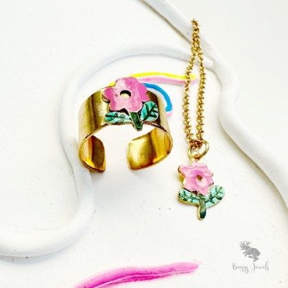 Buggy Jewels - pierścionki - Mosiężna Obrączka z Różowym Kwiatkiem 2 foto #1