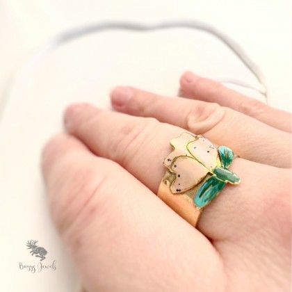 Buggy Jewels - pierścionki - Mosiężna Obrączka z Różowym Kwiatkiem 3 foto #1