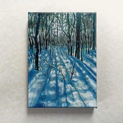 Zimowy las, akryl 13x18 cm, Joanna Podolska, obrazy akryl