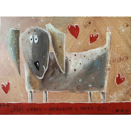 Mój piesek - serduszko u moich stóp. Giclee, 4mara, wydruki na płótnie