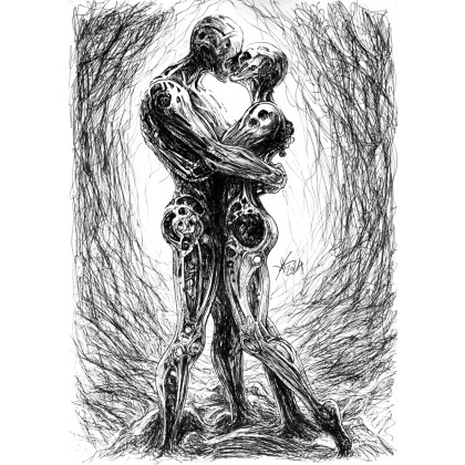 Odmienne stany miłości   piórko, Krzysztof Krawiec, rysunek tuszem