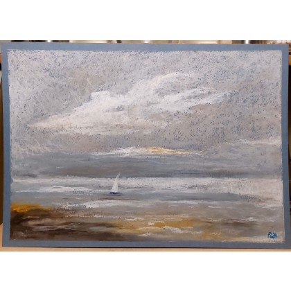 Paulina Lebida - pastele olejne - Morze w szarościach -praca formatu A4  pastelami olejnymi foto #2
