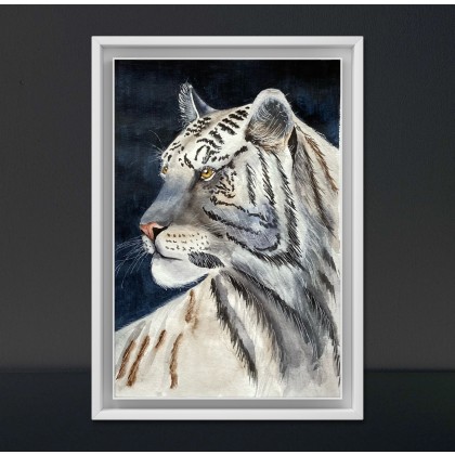 Akwarela A4 Biały tygrys, Yunona Kucherevska, obrazy akwarela