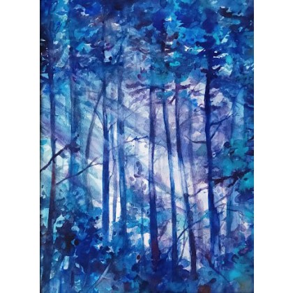 Błękitny las, Anna Dziadkowiec-Bisztyga, obrazy akwarela