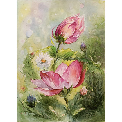 Kwiaty w tańcu, Akwarela 24x32 cm, Joanna Tomczyk, obrazy akwarela