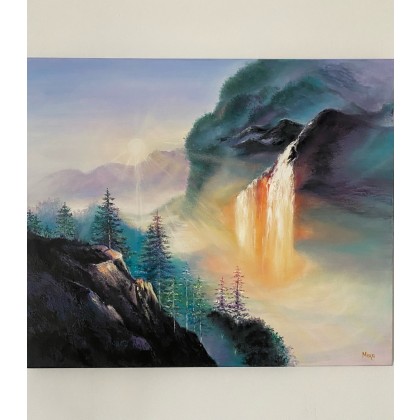Poranek w górach.Słońce w wodospadzie., Myroslava Burlaka, obrazy olejne