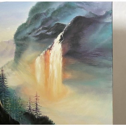 Myroslava Burlaka - obrazy olejne - Poranek w górach.Słońce w wodospadzie. foto #3