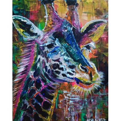 Kolorowa żyrafę, Wojciech Matuszny, obrazy akryl