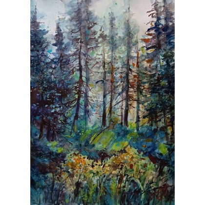 W lesie, Anna Dziadkowiec-Bisztyga, obrazy akwarela