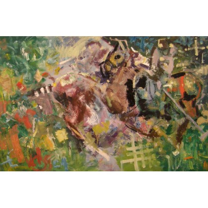 Trzy kreski na temat gry w polo, 120x80 cm, 2024, Eryk Maler, obrazy olejne