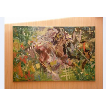 Eryk Maler - obrazy olejne - Trzy kreski na temat gry w polo, 120x80 cm, 2024 foto #3