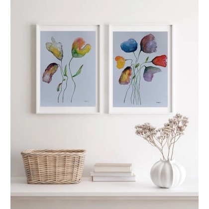 Kwiaty -dwie akwarele, Paulina Lebida, obrazy akwarela