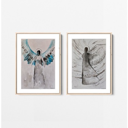 Dwa Anioły  -akwarele, Paulina Lebida, obrazy akwarela