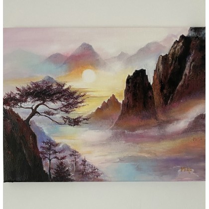 Kolorowa mgła. Wieczór w górach., Myroslava Burlaka, obrazy olejne