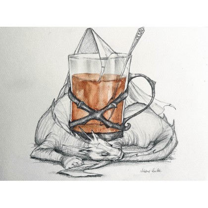 Smok i gorąca herbata, Adriana Laube, rysunek ołówkiem