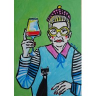 kolorowa babcia z lampką wina