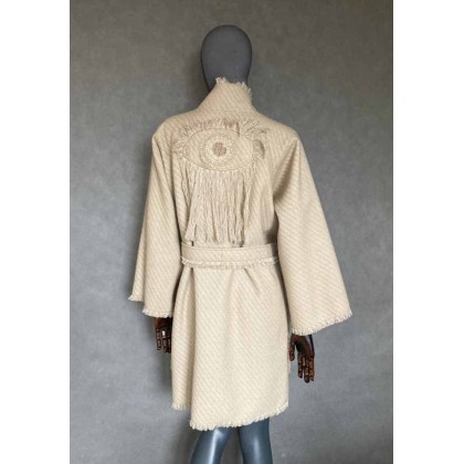 Kimono camel 100% wełna z aplikacją z motywem oka., PinPin Joanna Musialska, kurtki,żakiety