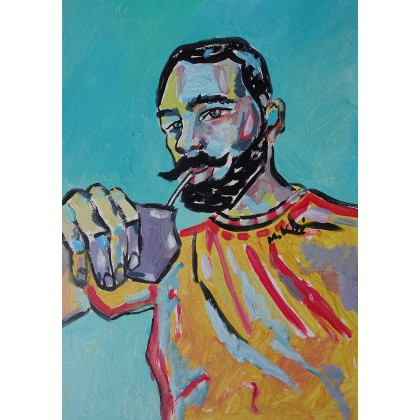 kolorowy portret mężczyzny, Marlena Kuć, obrazy olejne